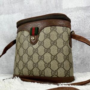 1円 美品 OLD GUCCI オールドグッチ シェリーライン インターロッキング ショルダーバッグ クロスボディ 斜めがけ 肩掛け PVC レザー GG 茶