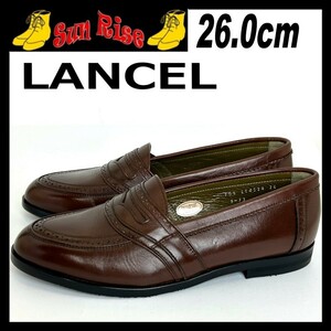 即決 日本製 未使用に近い LANCEL ランセル メンズ 26cm EE 本革 レザー ローファー 茶 ブラウン カジュアル ドレス シューズ 革靴 中古