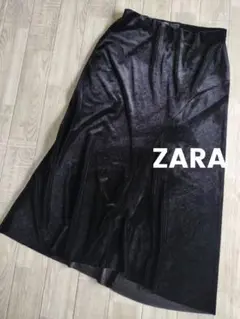 ZARA ロングスカート ベロア 黒 Lサイズ 切りっぱなしデザイン