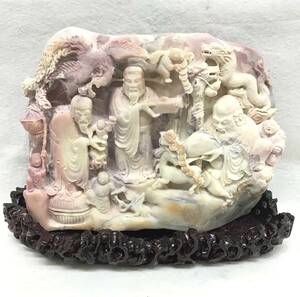 中国美術 石彫 工芸品 置物 八仙 翁 鳳凰 年代物 ビンテージ 詳細不明 現状品