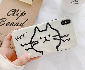 アイフォーン　iphone X/XS用耐衝撃保護カバー/ソフトケース★ねこちゃん①★立体感★白/ホワイト★