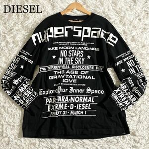 極美品/希少3XL●DIESEL ディーゼル 長袖Tシャツ カットソー ブラック 黒 メンズ トップス インナー コットン ロンT ロゴプリント 総柄