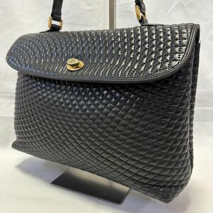 1円【美品】BALLY バリー ハンドバッグ レザー 本革 キルティング ターンロック ゴールド金具 ヴィンテージ ブラック 黒 フォーマル