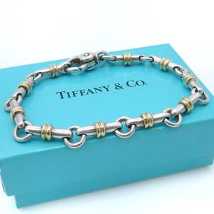 【送料無料】 極希少 美品 Tiffany&Co. ヴィンテージ ティファニー ゴールド ポイント バー リンク コンビ ブレスレット 750 K18 HA590