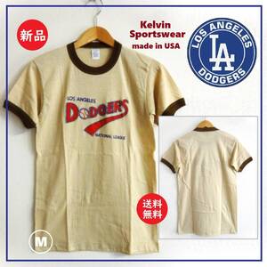 送料込 新品★LA Dodgers 半袖 Tシャツ M 米国製★ドジャース/デッドストック/ヴィンテージ/Kelvin Sportswear/リンガー/made in USA/MLB