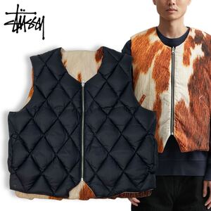 2 国内正規品 STUSSY ステューシー REVERSIBLE QUILTED VEST COWHIDE リバーシブル キルディング ダウンベスト M メンズ