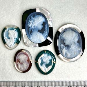 1円〜!!枠付き!!☆ストーンカメオおまとめ62.4g☆d 約312ct stone cameo ブローチ 貴婦人 彫刻 アンティーク 作家物 w4 ヤ10