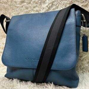 コーチ 【極美品】 入手困難品 COACH ショルダーバッグ メッセンジャーバッグ レザー 本革 ヘリテージ 斜め掛け ビジネス ブルー メンズ