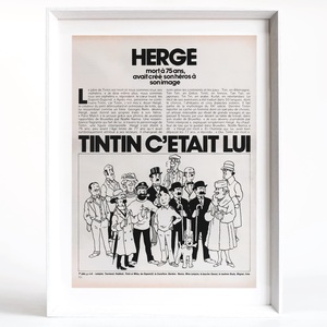 TINTIN タンタン 1983年 出演キャラ フランス ヴィンテージ 広告 額装品 タンタンの冒険 エルジェ Herge レア フレンチ ポスター 稀少