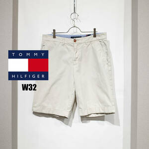 W32 / TOMMY HILFIGER トミー・ヒルフィガー コットンチノ ノータック ショートパンツ ライトベージュ クラシックフィット TH SHORT