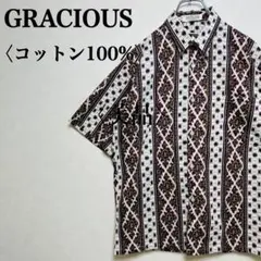 GRACIOUS グレーシャス 総柄ボカシデザイン コットンシャツ 胸ポケット