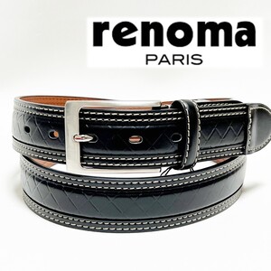 《renoma PARIS レノマ》新品 ロングサイズ レザーベルト 100cmまで対応 サイズ調整可 ビジネス 牛革 S0279