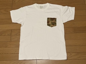 ヒューストン HOUSTON 半袖Tシャツ ポケットTシャツ ポケT Lサイズ 白 ホワイト 迷彩 カモフラ カモフラージュ 綿100％ コットン アメカジ