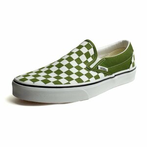 新品 VANS バンズ US アメリカ企画 スリッポン 緑系 オリーブグリーン系 チェッカー柄 チェック柄 スニーカー US7.5（25.5cm）