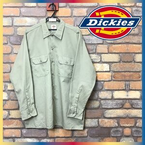 ME9-627★USA古着★良品＆正規品★【Dickies ディッキーズ】T/Cツイル 574 ヘビーウェイト 長袖シャツ ワークシャツ【メンズ L】カーキ