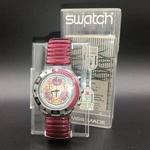 【未使用】Swatch スウォッチ 腕時計 クオーツ クロノグラフ AQUA CHRONO アクアクロノ アトランタ1996 蛇腹 伸縮ベルト アナログ ウォッチ