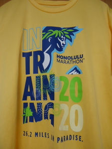 即決　ハワイ　ホノルル　マラソン2020’　Ｔシャツ　イエロー色　Ｌ　ポリ素材