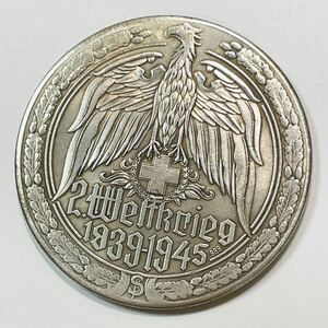 ドイツ 硬貨 古銭 第二次世界大戦記念 マシンガンMG42 鷲 十字架 花輪 1939-1945 記念幣 コイン 重38.23g 銀貨