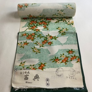 反物 秀品 小紋 草花 芝垣 クリーム 正絹 【中古】