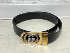 GUCCI グッチ インターロッキングG レザー ベルト ブラック