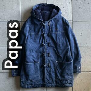 【Papas パパス】VEGAS JEANS 裏ボア デニム ダッフル コート 50 インディゴ