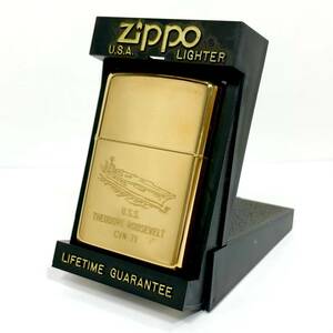 ＊【未使用】ZIPPO アメリカ 空母 USS Theodore Roosevelt CVN-71 1997年製 ゴールド セオドア・ルーズベルト 米海軍 ジッポ ケース付