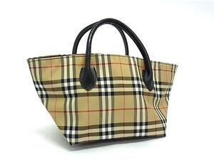 1円 ■美品■ BURBERRY バーバリーブルーレーベル ノバチェック ナイロンキャンバス ハンドバッグ ミニバッグ トート ベージュ系 BN1531