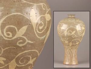 古美術 朝鮮古陶磁器 高麗青磁 白象嵌 梅瓶 時代物 極上品 初だし品 C6693
