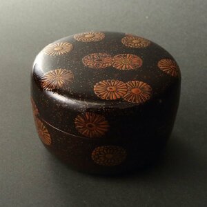 委託HK◇時代 時代粒菊蒔絵黒平棗 （茶道具 漆芸 工芸 漆器 棗 抹茶 点前 薄茶 茶の湯 ）