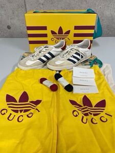 【正規輸入品】付属品完品 程度非常に良好です！GUCCI×adidas Gazelle グッチ×アディダス ガゼル スニーカー ホワイト/ネイビー JP27cm