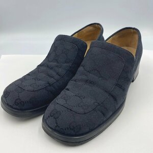 【中古】GUCCI ローファー＜靴＞グッチ シューズ ブラック キャンバス パンプス ヒール 37 1/2 ブランド ロゴ