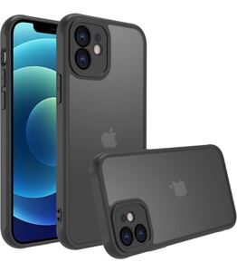 iphone12 ケース スマホカバー 耐衝撃 指紋防止 滑り止め マット半透明 黄ばみなし レンズ保護 PinLiSheng (ブラック, iphone 12)