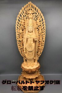 新作 大型高40cm 聖観音菩薩 観音菩薩 置物 仏教工芸品　木彫仏教　精密彫刻 切金 仏師で仕上げ品