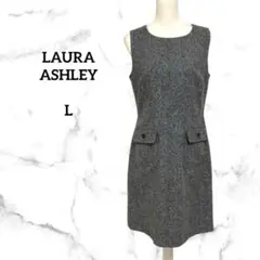 LAURA ASHLEY グレー ノースリーブひざ丈ワンピース グレー　L