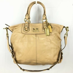 2way！COACH/コーチ　レザー　ハンドバッグ　ベージュ　ハンド＆ショルダーストラップ付　管NO.B1-35