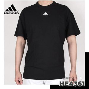 F468 adidas アディダス Ｔシャツ 半袖 カットソー スポーツ トレーニング コットン カジュアル メンズ ブラック サイズ L センター ロゴ