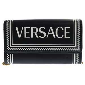 VERSACE ヴェルサーチ フロントロゴプリント チェーン ショルダーバッグ ポーチ ブラック DBSG377L