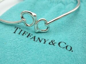 ☆TIFFANY&Co. ティファニー エルサペレッティ ダブルオープンハート バングル ブレスレット シルバー SV925 中古 レディース アクセサリー