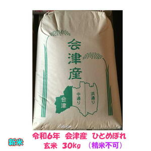 新米 玄米 30kg 令和６年産 会津 ひとめぼれ 大袋 (精米 小分け 不可) 送料込み 送料無料 石抜 色選処理済 調製玄米