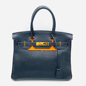 エルメス HERMES バーキン 30 ハンドバッグ □H トゴ レザー ブルーオーシャン 紺色 ネイビー レディース 箱付き 保存袋付き 6-8-371