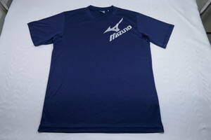 美品　ミズノ MIZUNO　ネイビー　ポリエステル 半袖 ウエア サイズXL　デカロゴ ビッグロゴ