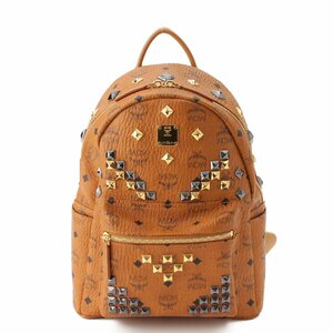 【エムシーエム】MCM　スターク スタッズ レザー バックパック リュック キャラメルブラウン 【中古】【正規品保証】195121