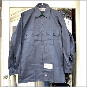 ★ディッキーズ　90s　USA製　デッドストック　長袖　ワークシャツ　size 14-14.5　グレー　アメリカ買付★検 ビンテージ 古着 ネルシャツ