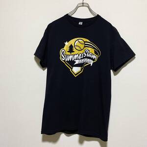 アメリカ古着　ソフトボール　半袖　Tシャツ　プリント　クルーネック　Mサイズ　コットン　ブラック　【I233】