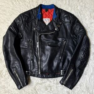 M相当★70s Lewis Leather Supermonza ルイスレザー スーパーモンザ ダブル ライダースジャケット 裏地赤 キルティング 本革 メンズ 36 黒