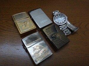 ZIPPO ジッポ オイルライター イーグル 鷲 デザイン 4個・SEIKO セイコー メンズ腕時計 1本セット【現状品・ジャンク品扱い】