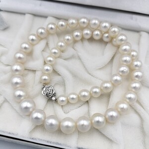 【テリ抜群!!】白蝶真珠 シロチョウ パール ネックレス 7.3mm〜10.7mm 46cm SILVER 刻印 49.4g 本真珠 pearl jewelry necklace ラウンド