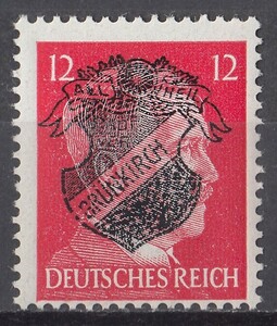 ドイツ第三帝国占領地 普通ヒトラー(Grunkirch)加刷切手 12pf