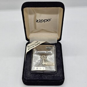 【12U33】 1円スタート ZIPPO / F 05 アーマージッポー Platinum Plate プラチナメッキ SV925 クロス サファイア オイルライター 喫煙具 