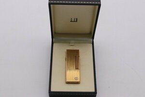 【中古良品】DUNHILL/ダンヒル ガスライター 金色 ゴールド スイス製 フリント固着無し 火花確認済み 高級 ブランド 箱付【漂亮】1円～